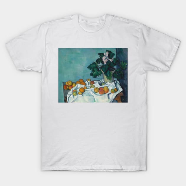 Still Life with Apples and a Pot of Primroses by Paul Cezanne T-Shirt by Classic Art Stall